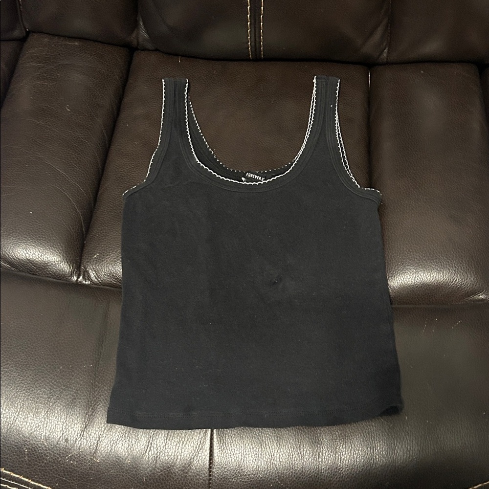 Forever 21 Black Tank Top with White Stitching